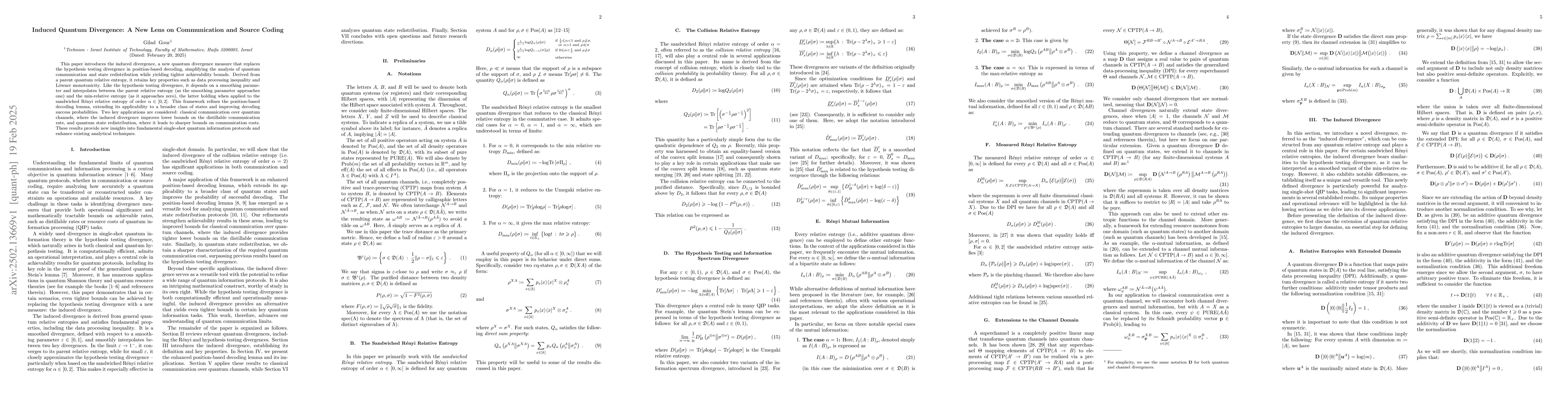 Thumbnail for Induced Quantum Divergence: A New Lens on Communication and Source
  Coding