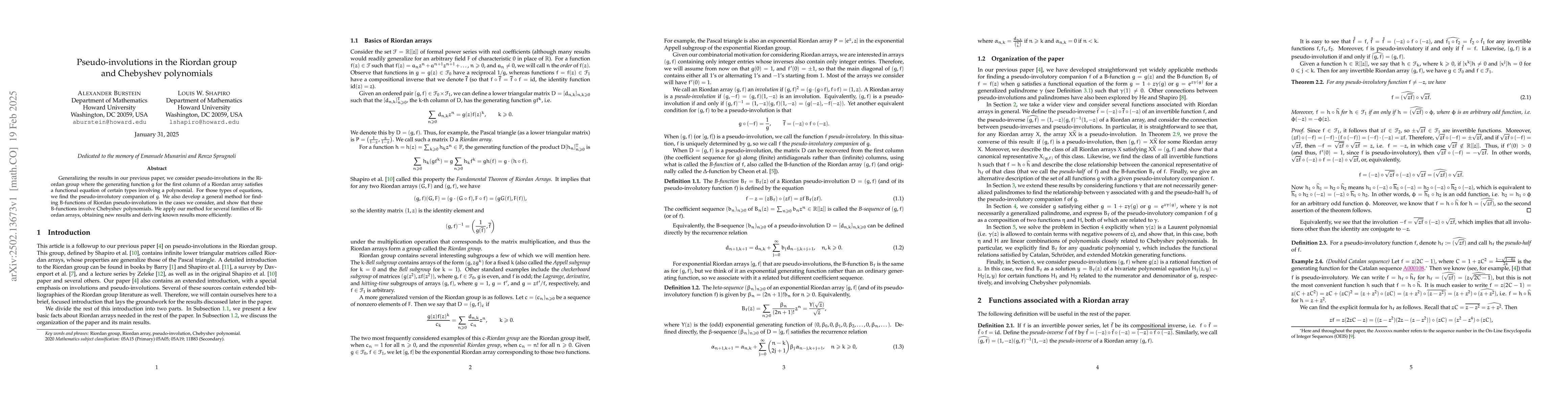 Thumbnail for Pseudo-involutions in the Riordan group and Chebyshev polynomials