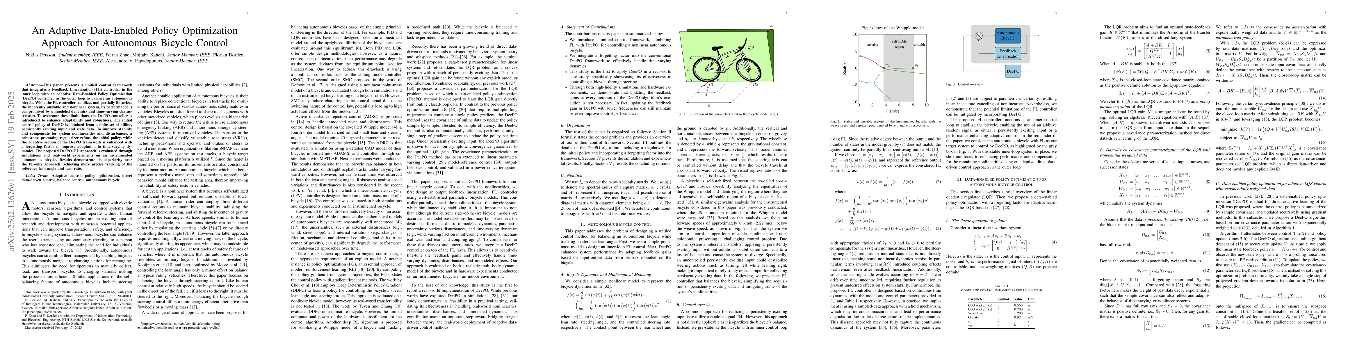Thumbnail for An Adaptive Data-Enabled Policy Optimization Approach for Autonomous
  Bicycle Control