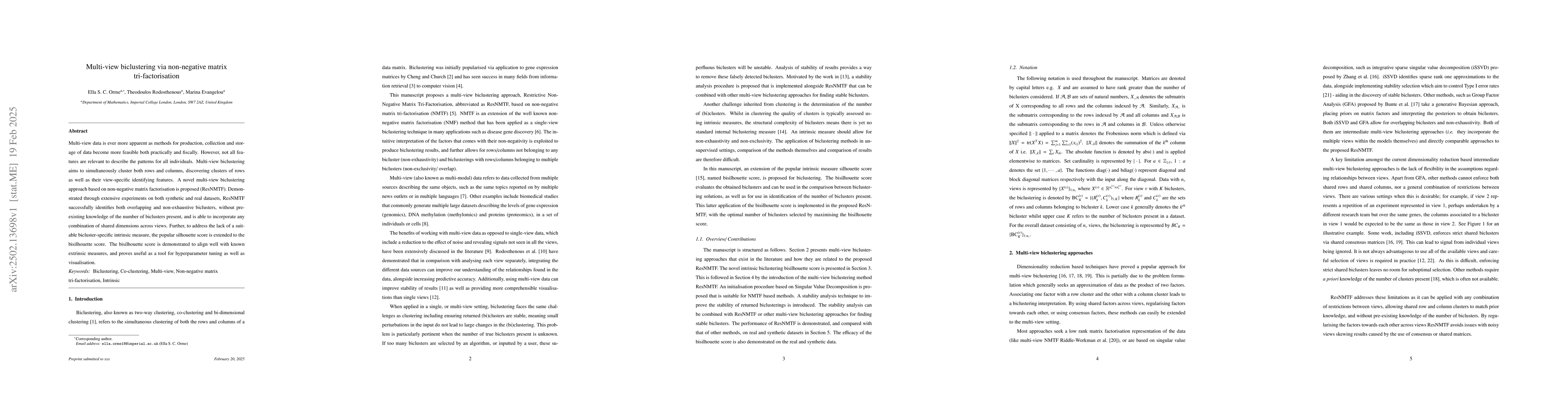 Thumbnail for Multi-view biclustering via non-negative matrix tri-factorisation