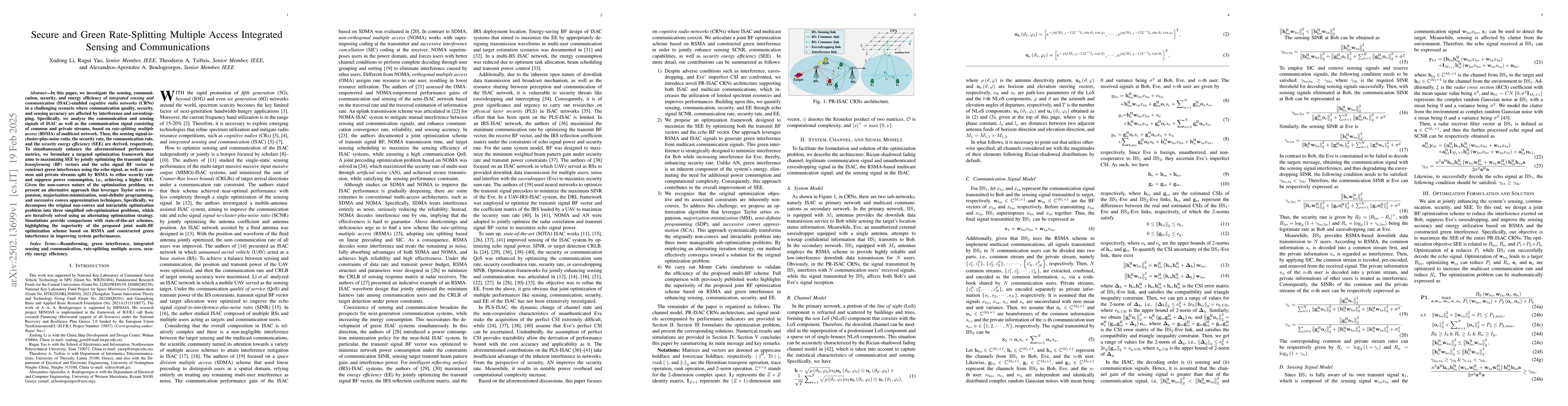 Thumbnail for Secure and Green Rate-Splitting Multiple Access Integrated Sensing and
  Communications
