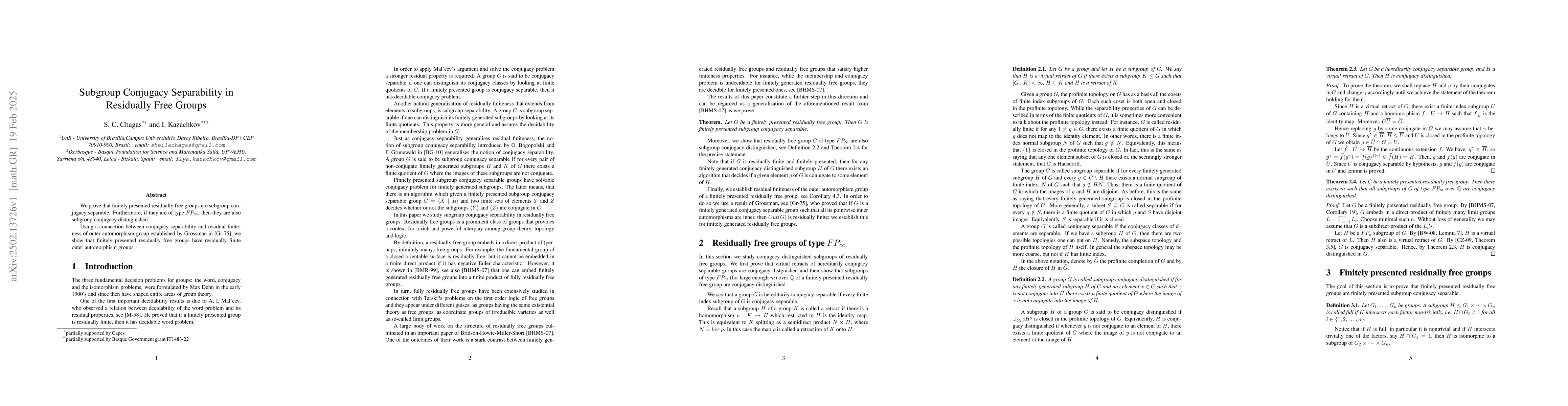 Thumbnail for Subgroup Conjugacy Separability in Residually Free Groups