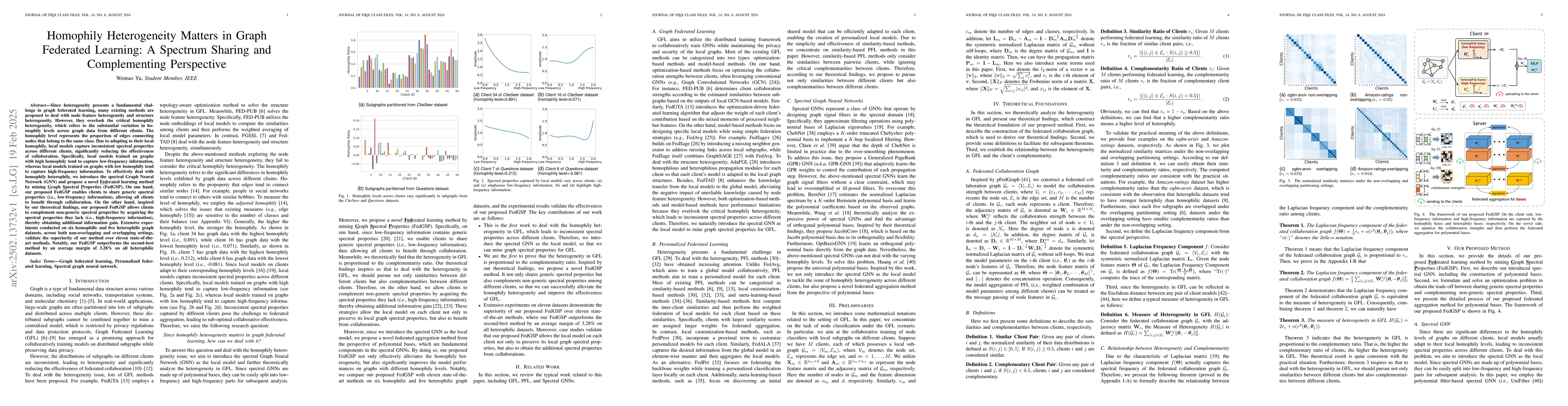 Thumbnail for Homophily Heterogeneity Matters in Graph Federated Learning: A Spectrum
  Sharing and Complementing Perspective