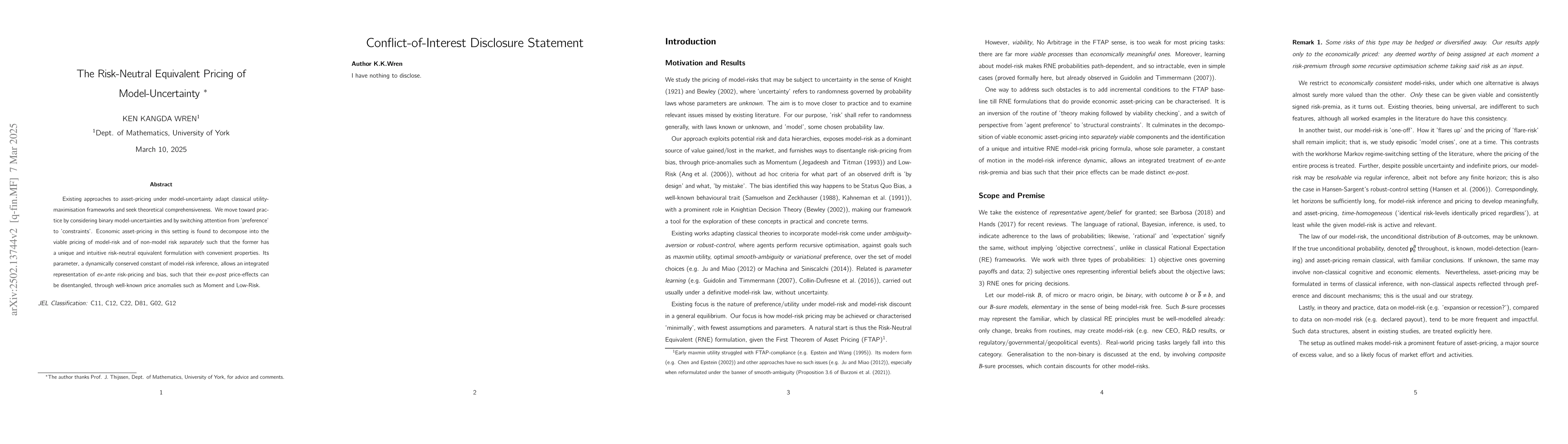 Thumbnail for The Risk-Neutral Equivalent Pricing of Model-Uncertainty