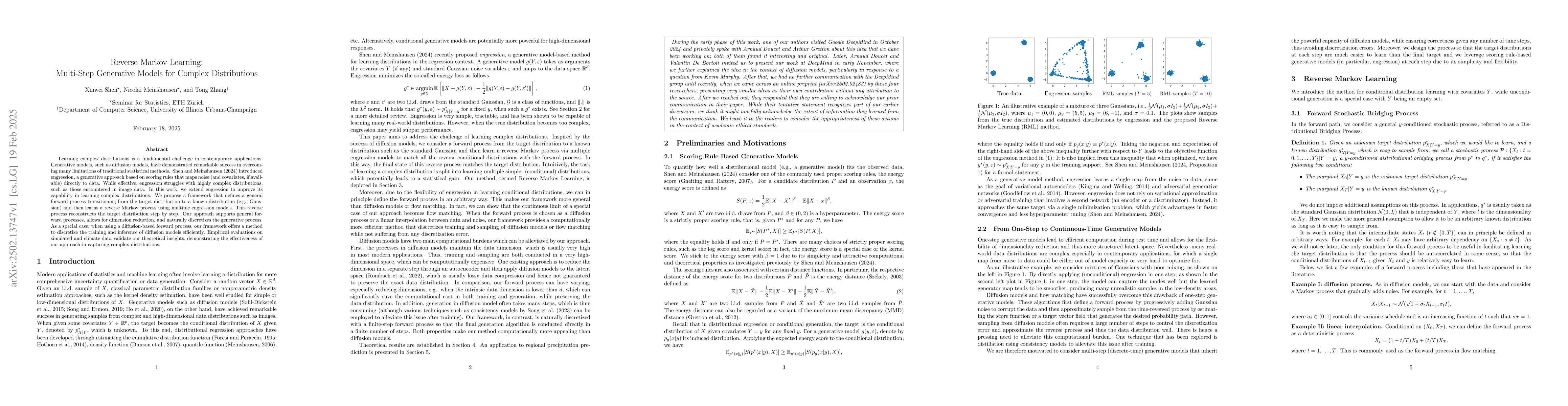 Thumbnail for Reverse Markov Learning: Multi-Step Generative Models for Complex
  Distributions