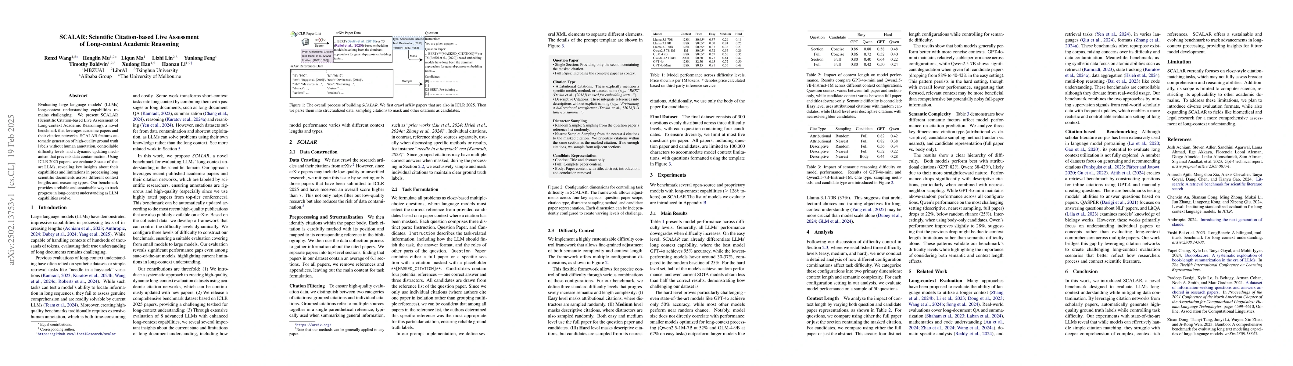 Thumbnail for SCALAR: Scientific Citation-based Live Assessment of Long-context
  Academic Reasoning