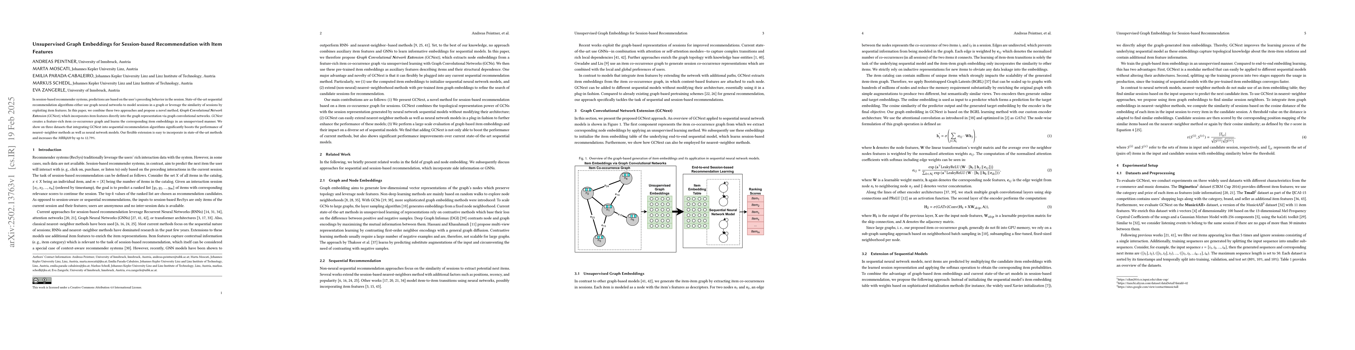 Thumbnail for Unsupervised Graph Embeddings for Session-based Recommendation with Item
  Features