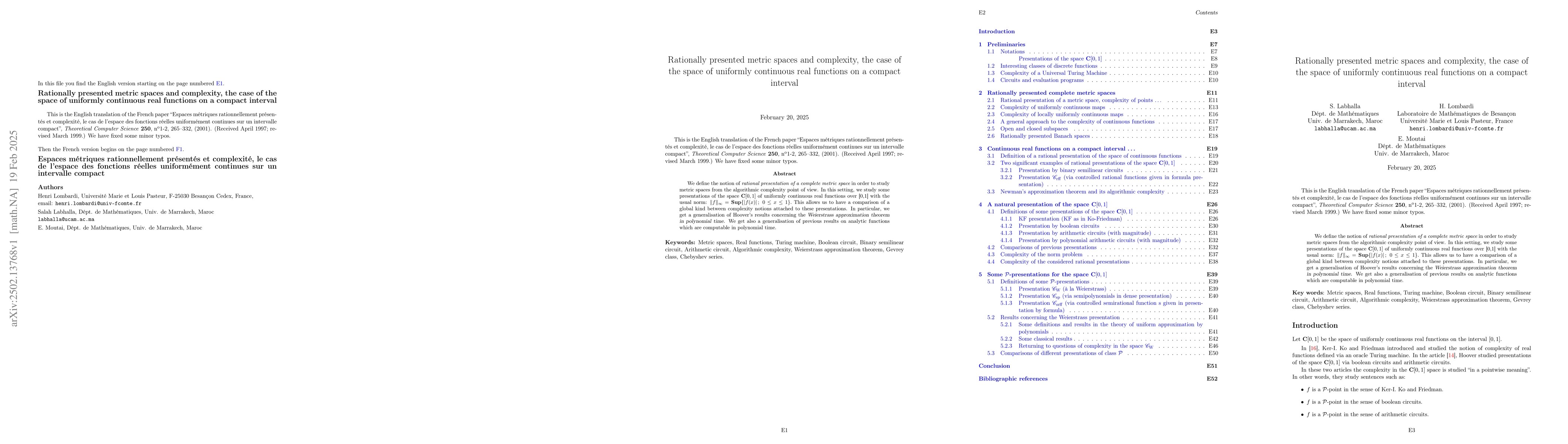 Thumbnail for Rationally presented metric spaces and complexity, the case of the space
  of uniformly continuous real functions on a compact interval