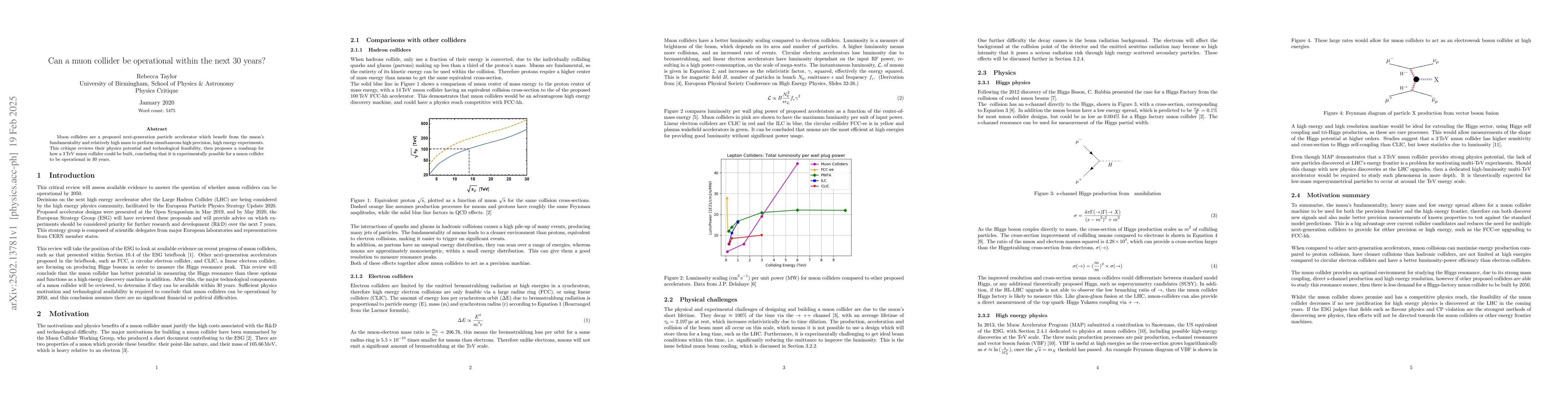 Thumbnail for 2020 Physics Critique: Can a muon collider be operational within the
  next 30 years?