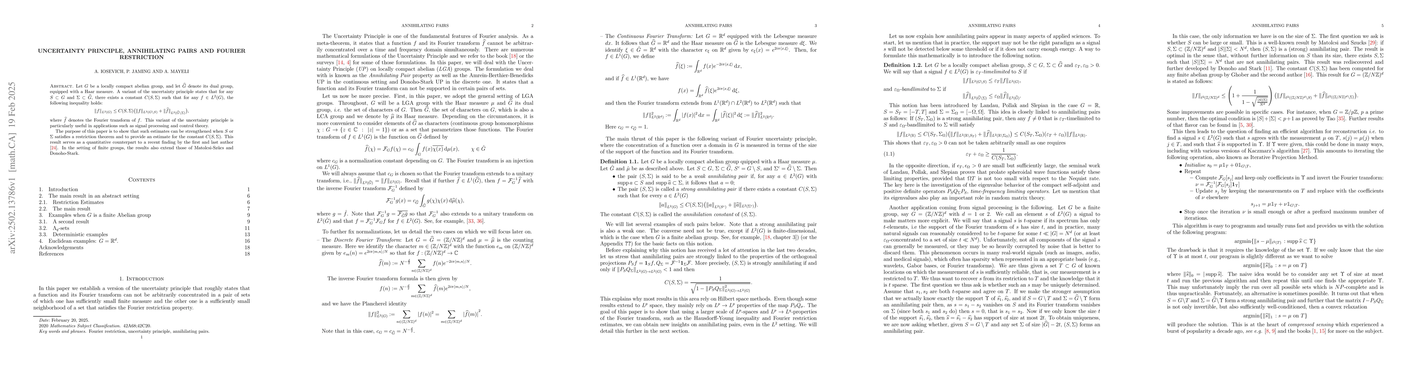 Thumbnail for Uncertainty Principle, annihilating pairs and Fourier restriction