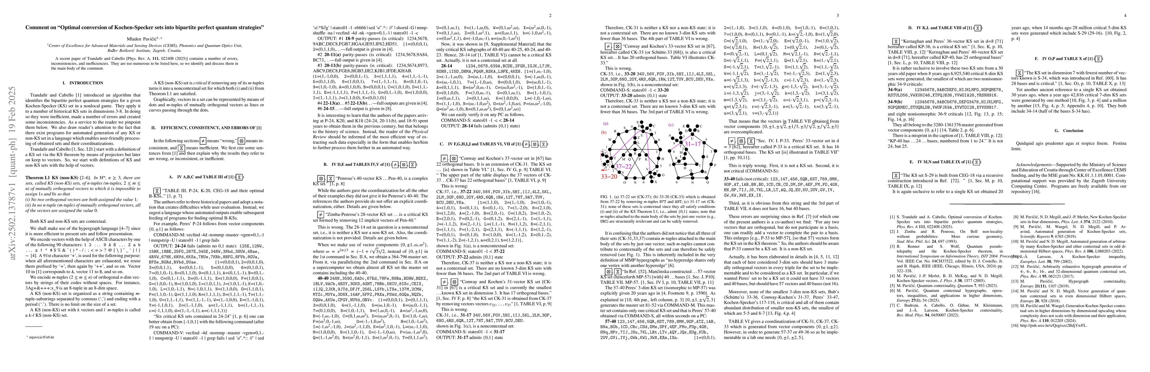 Thumbnail for Comment on "Optimal conversion of Kochen-Specker sets into bipartite
  perfect quantum strategies"