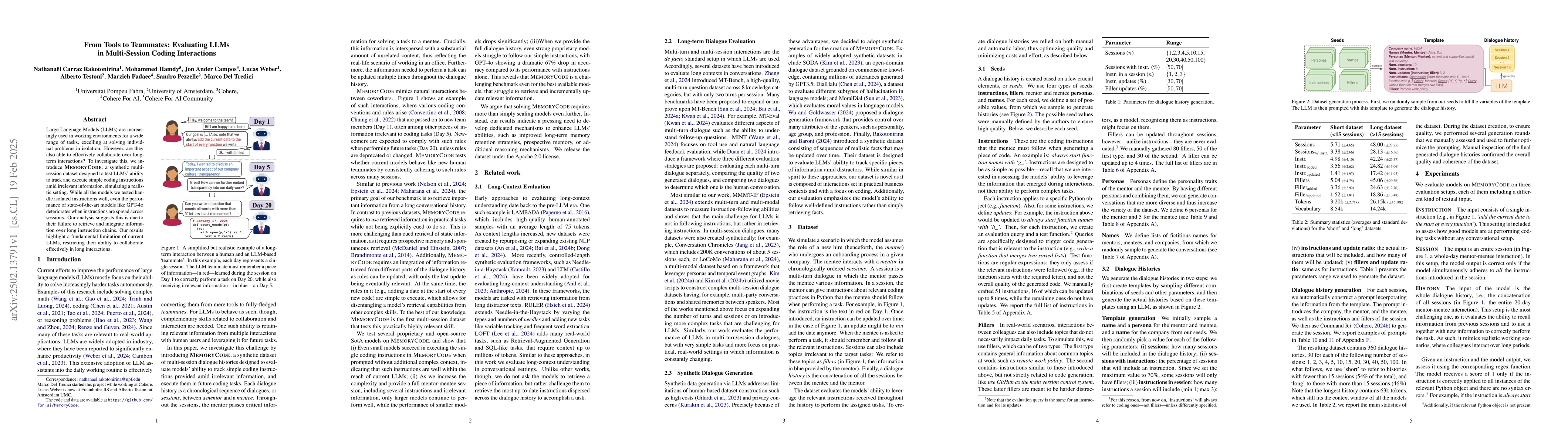 Thumbnail for From Tools to Teammates: Evaluating LLMs in Multi-Session Coding
  Interactions