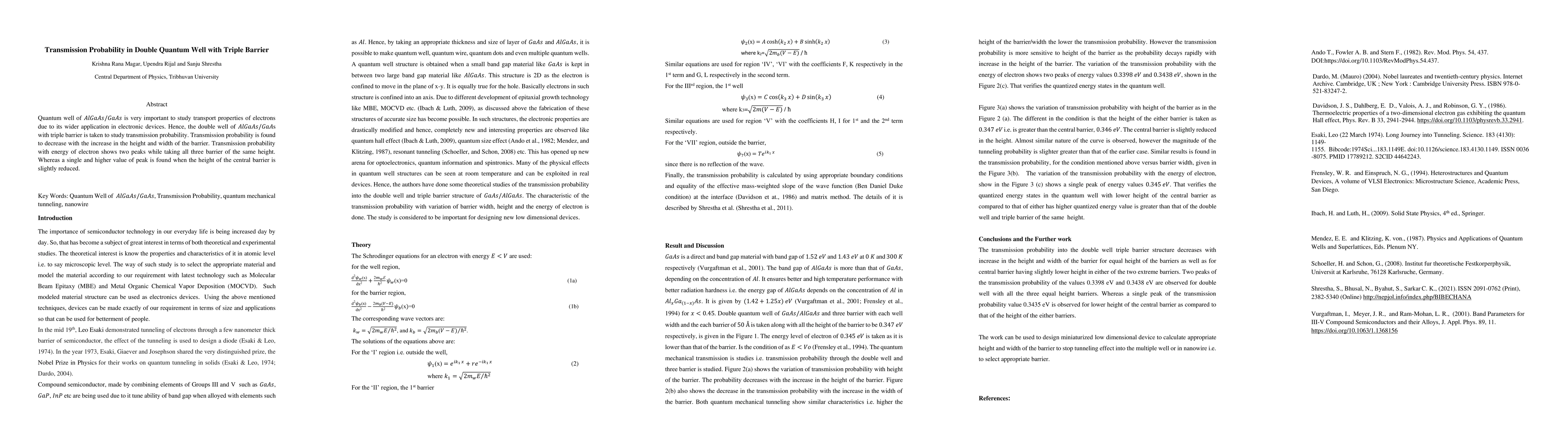 Thumbnail for Transmission Probability in Double Quantum Well with Triple Barrier