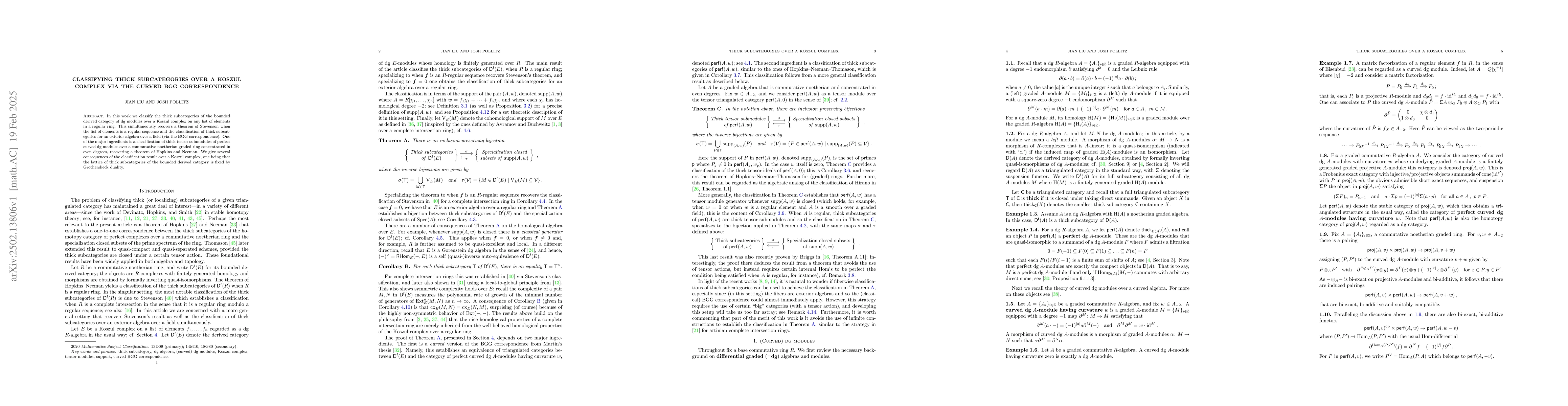 Thumbnail for Classifying thick subcategories over a Koszul complex via the curved BGG
  correspondence