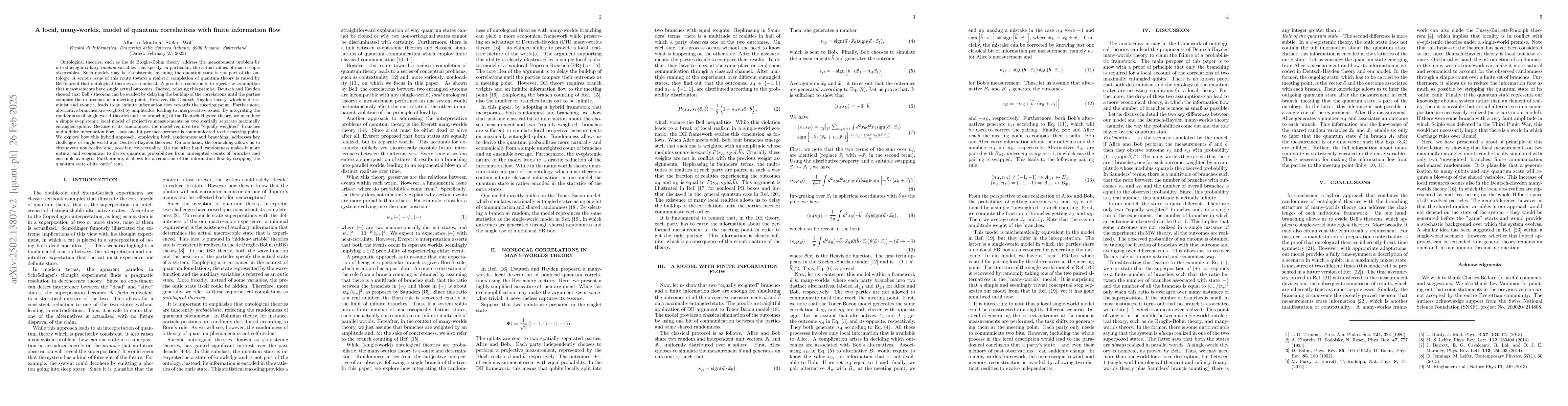 Thumbnail for A local, many-worlds, model of quantum correlations with finite
  information flow