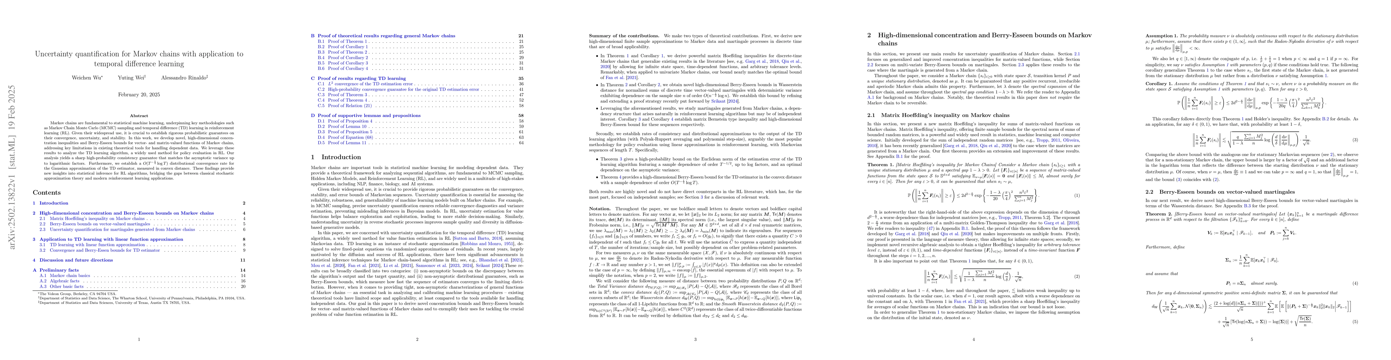 Thumbnail for Uncertainty quantification for Markov chains with application to
  temporal difference learning