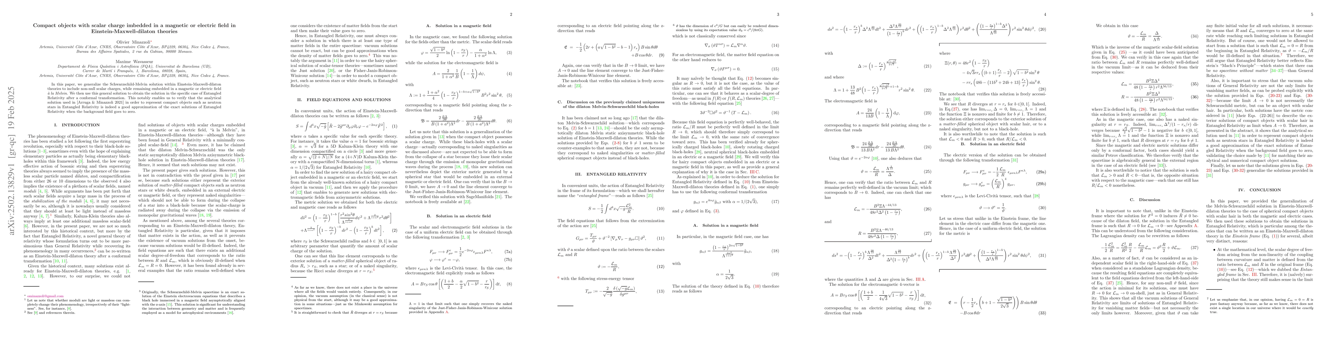 Thumbnail for Compact objects with scalar charge imbedded in a magnetic or electric
  field in Einstein-Maxwell-dilaton theories