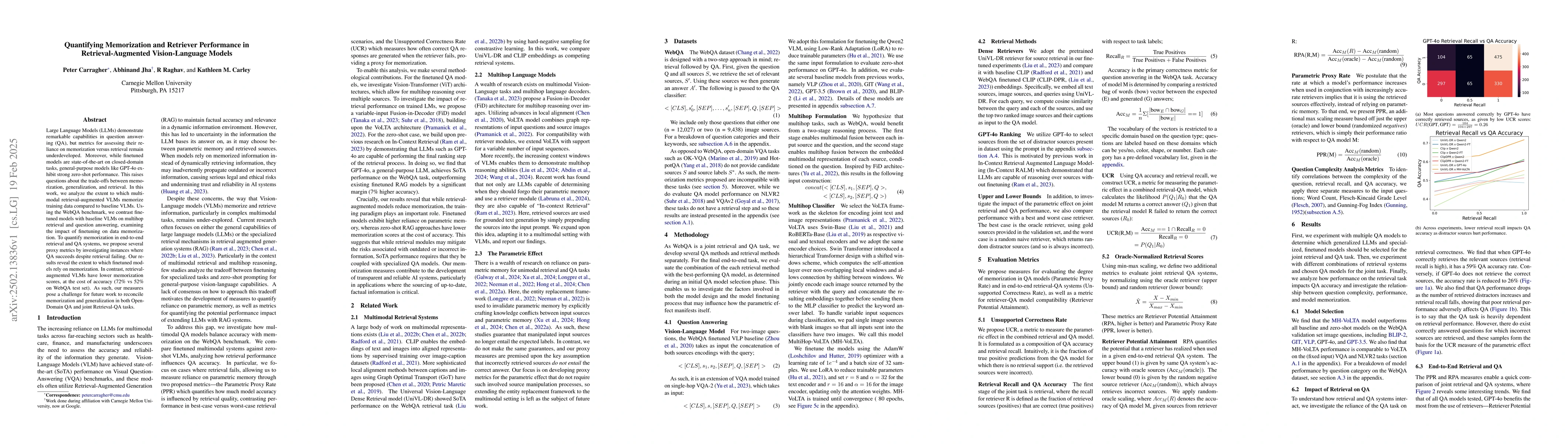 Thumbnail for Quantifying Memorization and Retriever Performance in
  Retrieval-Augmented Vision-Language Models