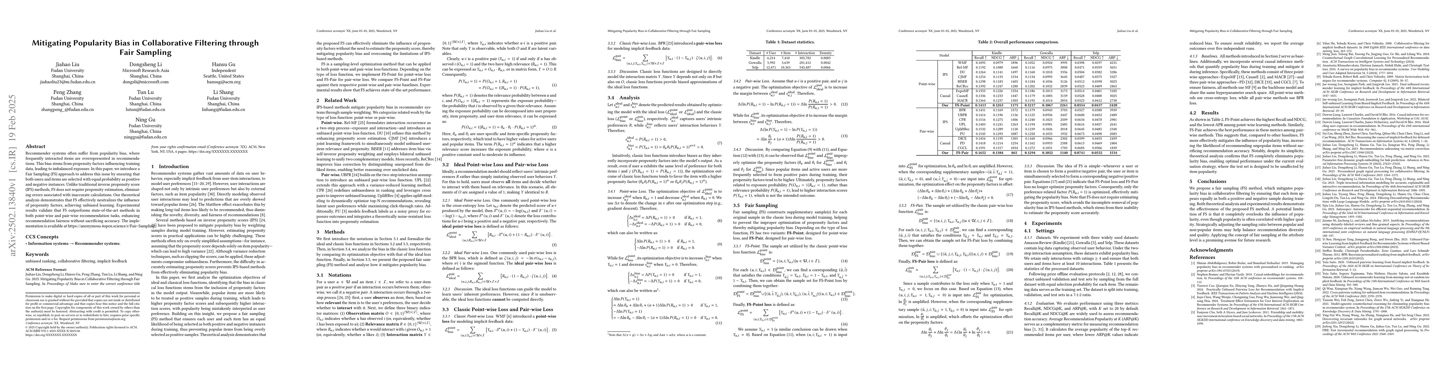 Thumbnail for Mitigating Popularity Bias in Collaborative Filtering through Fair
  Sampling