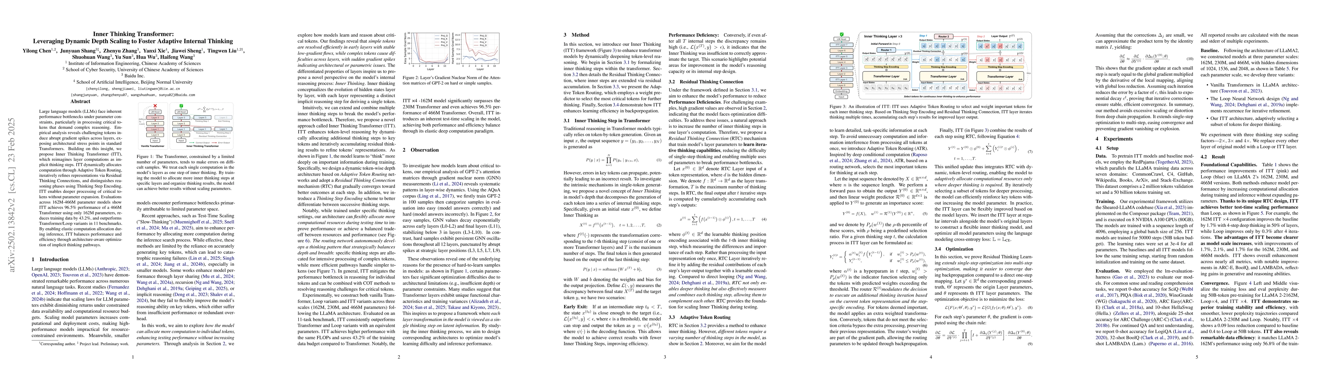 Thumbnail for Inner Thinking Transformer: Leveraging Dynamic Depth Scaling to Foster
  Adaptive Internal Thinking