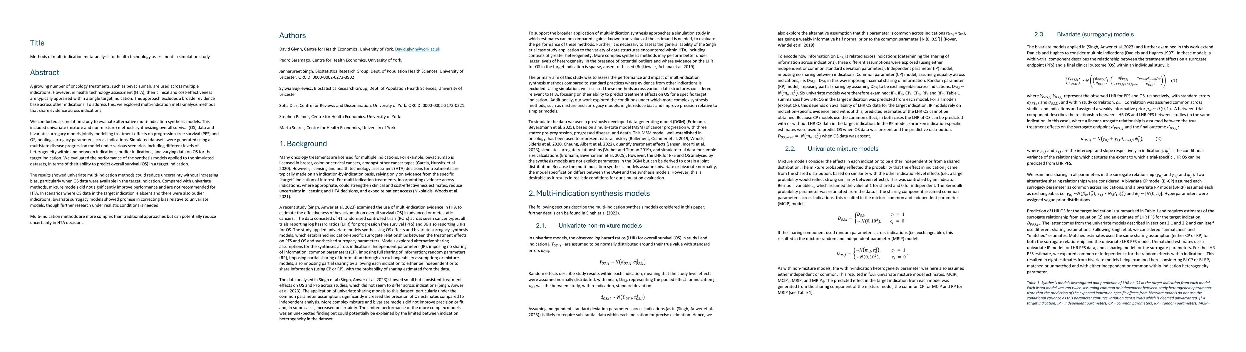 Thumbnail for Methods of multi-indication meta-analysis for health technology
  assessment: a simulation study