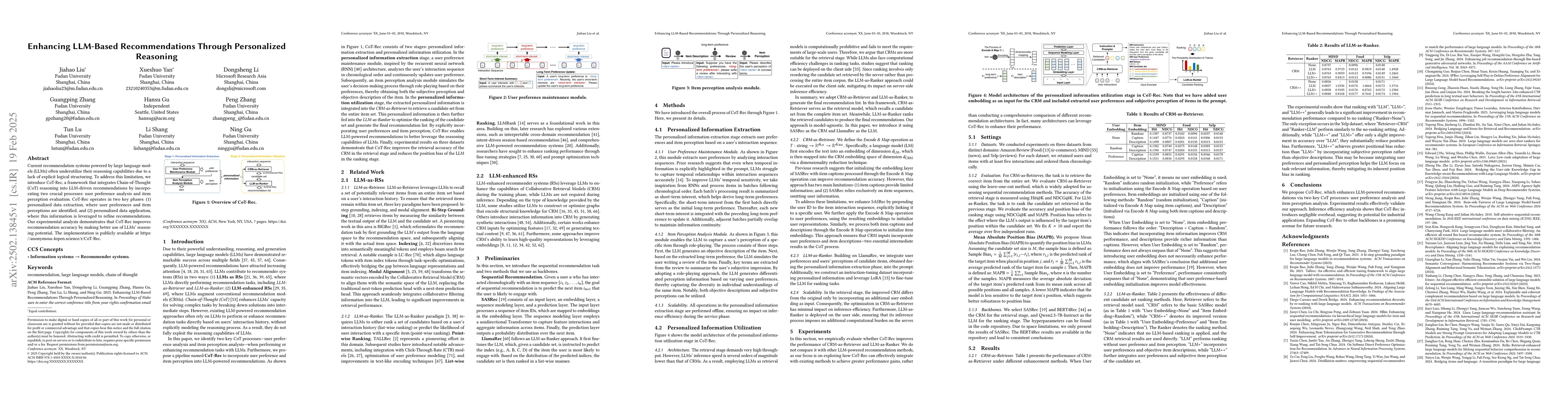 Thumbnail for Enhancing LLM-Based Recommendations Through Personalized Reasoning