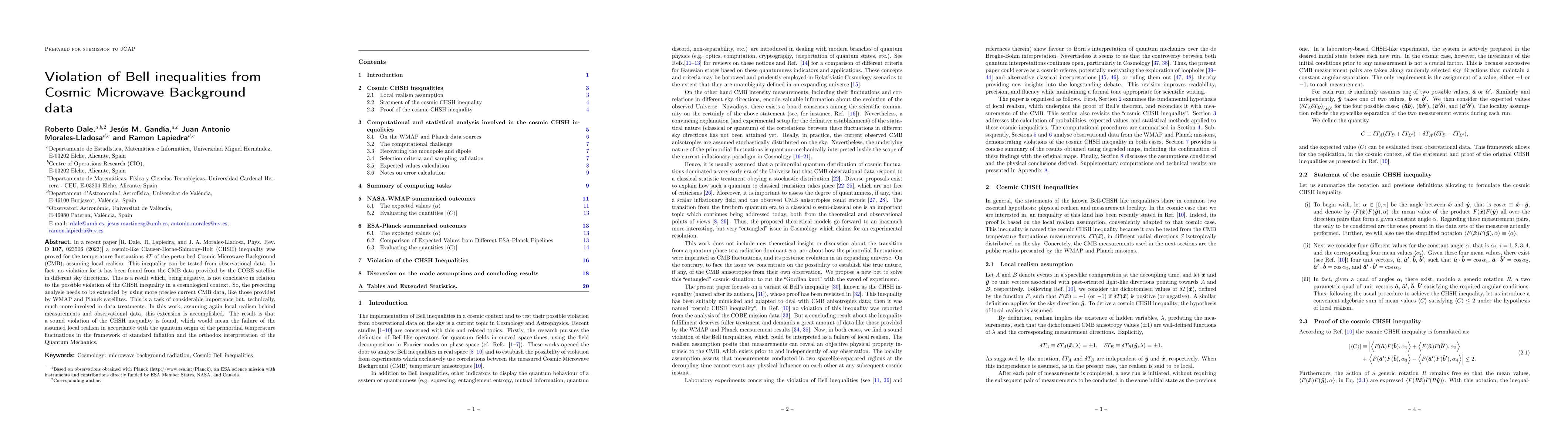 Thumbnail for Violation of Bell inequalities from Cosmic Microwave Background data