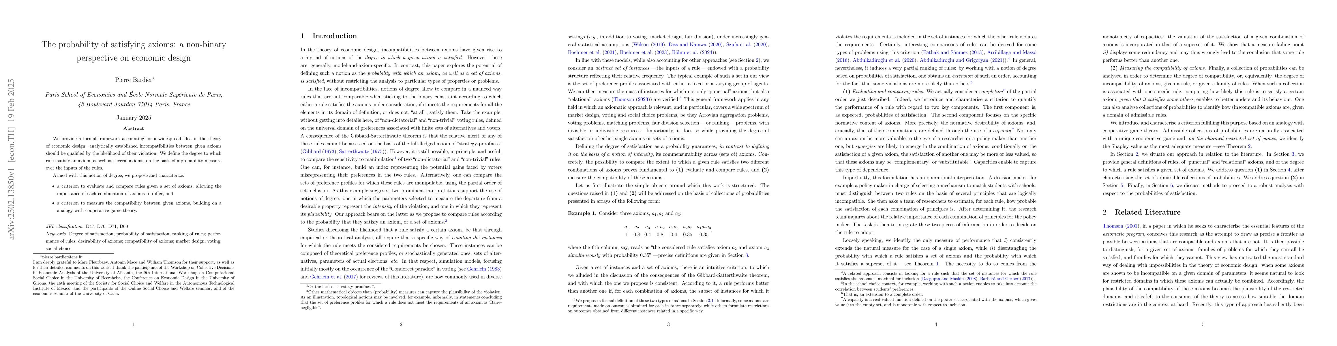 Thumbnail for The probability of satisfying axioms: a non-binary perspective on
  economic design
