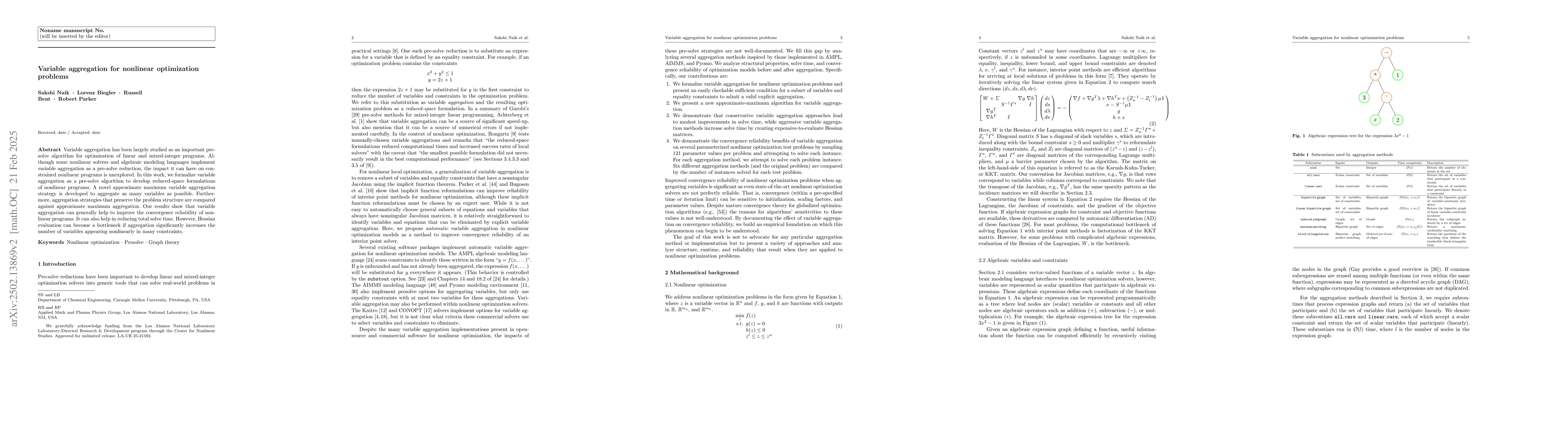 Thumbnail for Variable aggregation for nonlinear optimization problems