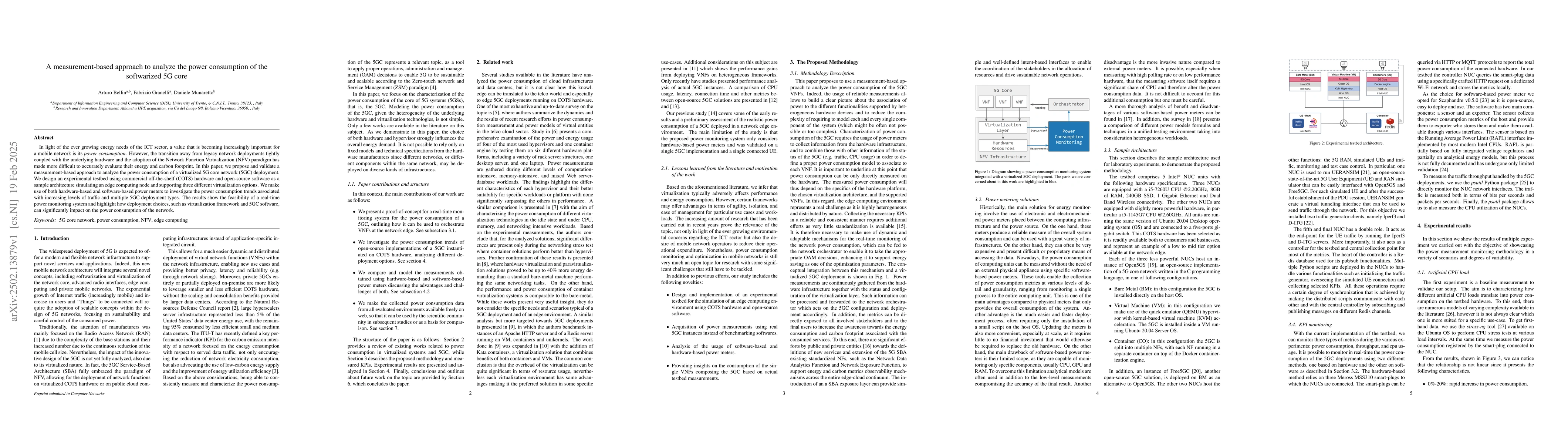 Thumbnail for A measurement-based approach to analyze the power consumption of the
  softwarized 5G core