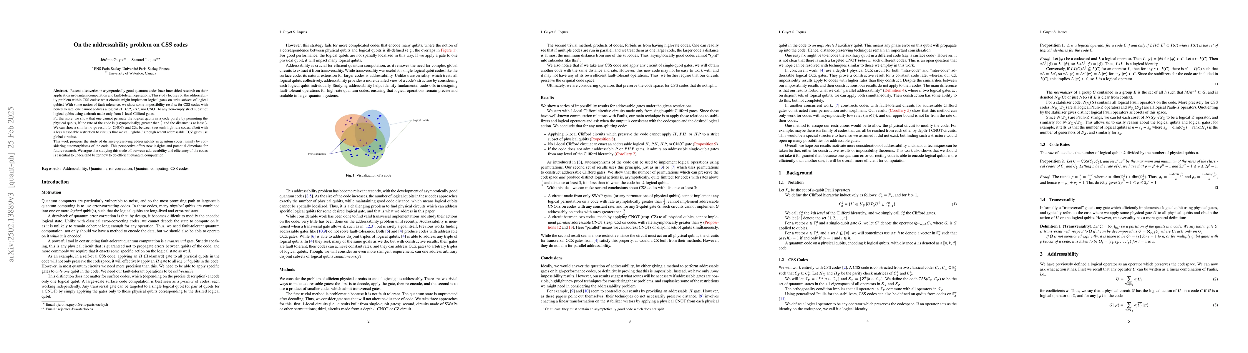 Thumbnail for On the Addressability Problem on CSS Codes