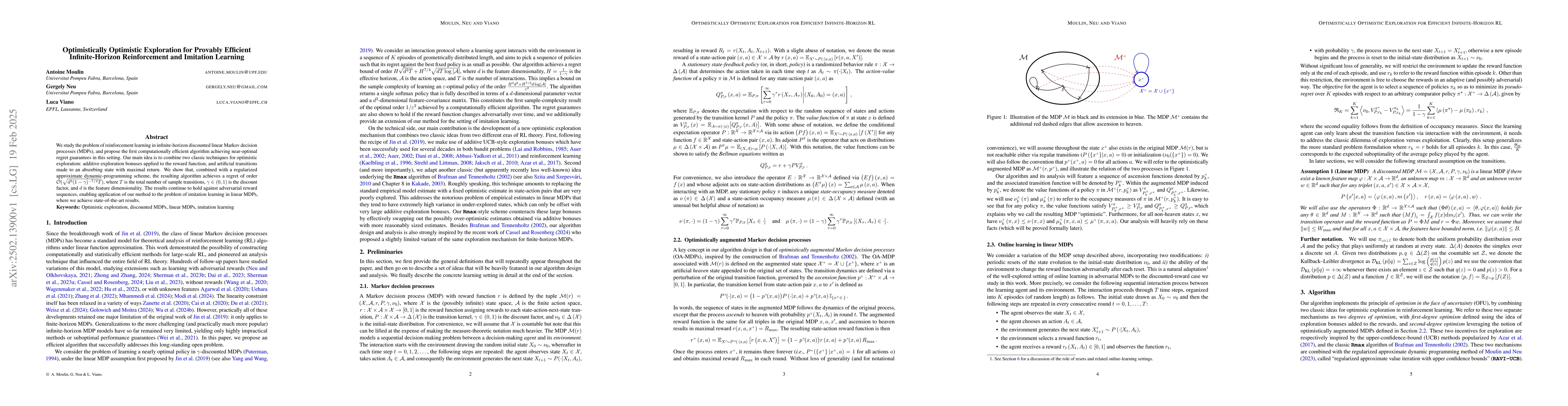Thumbnail for Optimistically Optimistic Exploration for Provably Efficient
  Infinite-Horizon Reinforcement and Imitation Learning