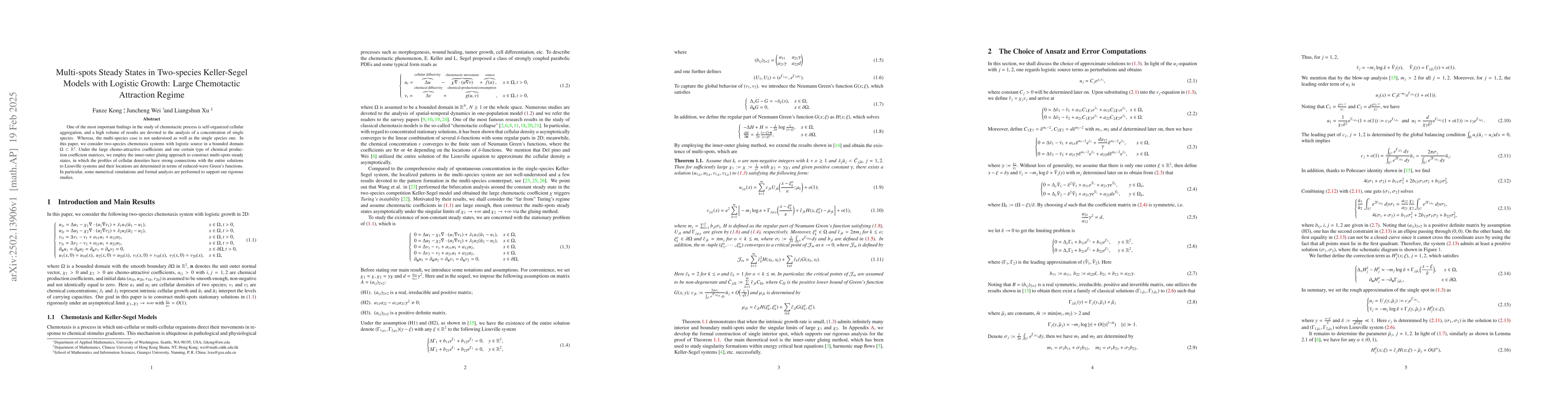 Thumbnail for Multi-spots Steady States in Two-species Keller-Segel Models with
  Logistic Growth: Large Chemotactic Attraction Regime