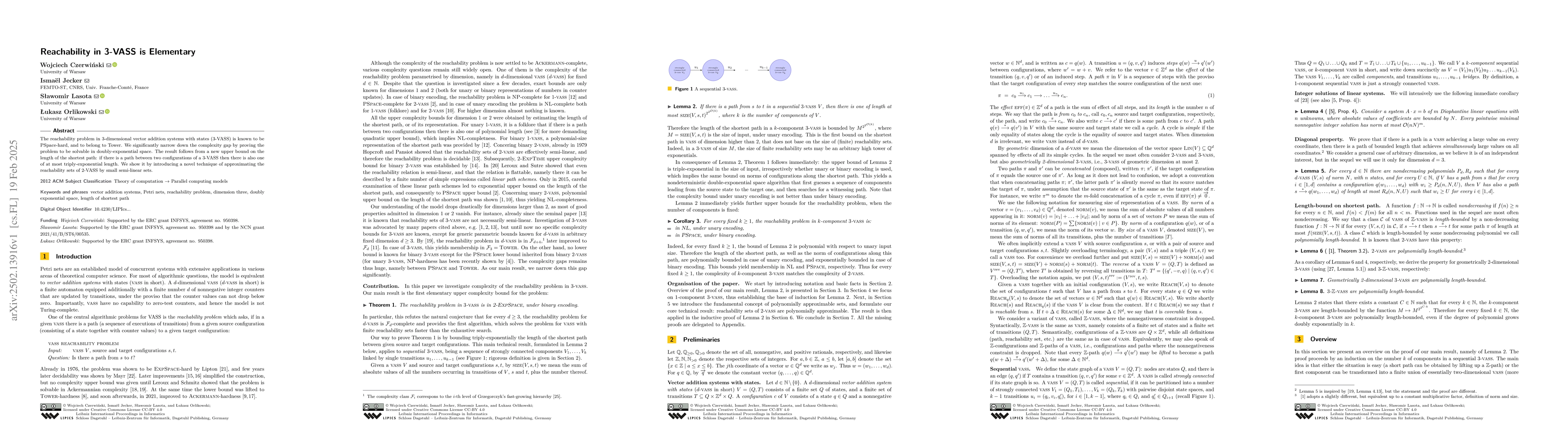 Thumbnail for Reachability in 3-VASS is Elementary