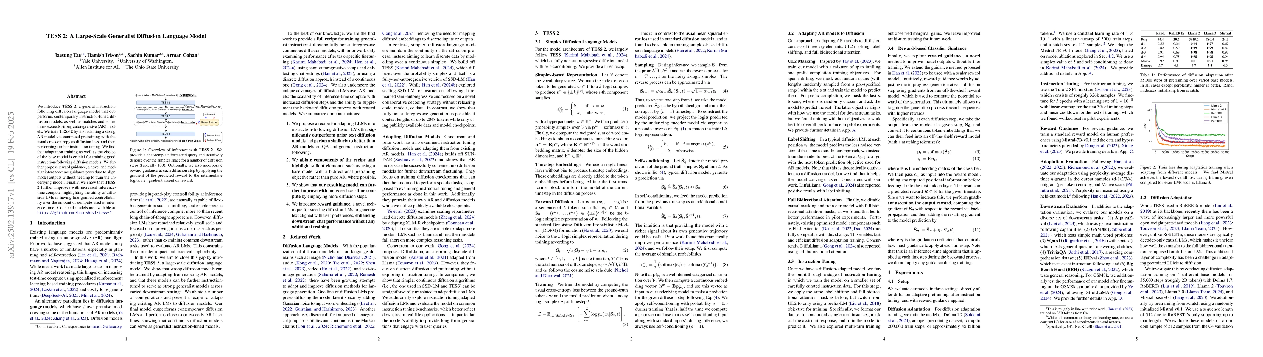 Thumbnail for TESS 2: A Large-Scale Generalist Diffusion Language Model