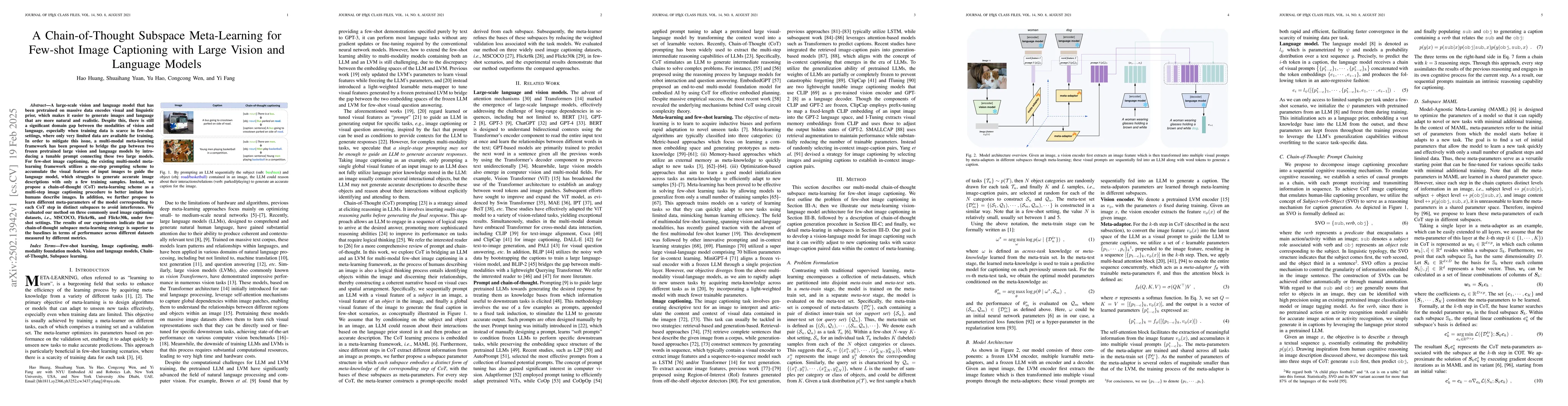 Thumbnail for A Chain-of-Thought Subspace Meta-Learning for Few-shot Image Captioning
  with Large Vision and Language Models