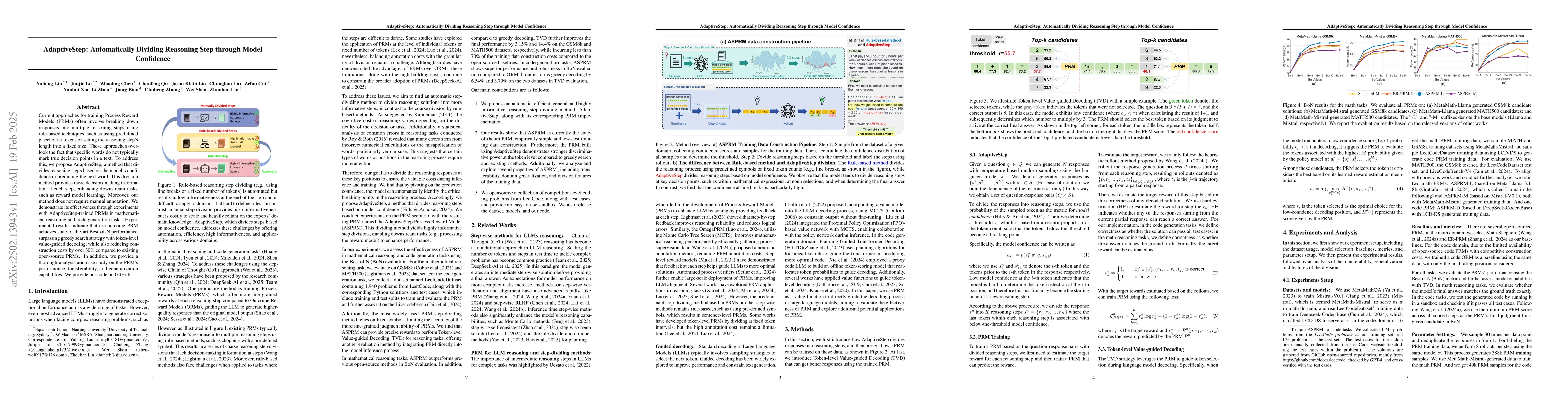 Thumbnail for AdaptiveStep: Automatically Dividing Reasoning Step through Model
  Confidence