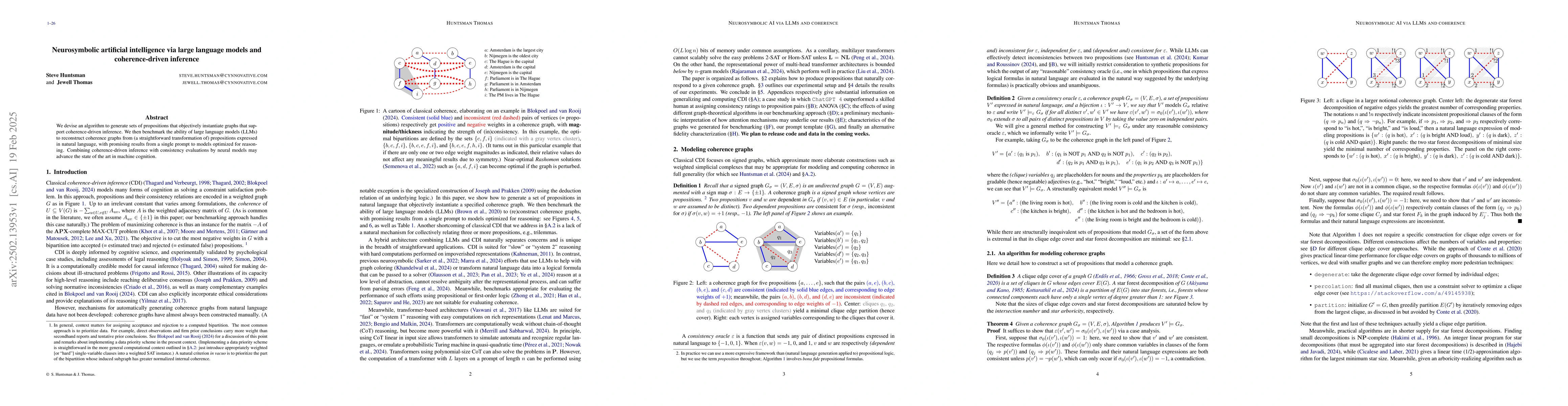 Thumbnail for Neurosymbolic artificial intelligence via large language models and
  coherence-driven inference