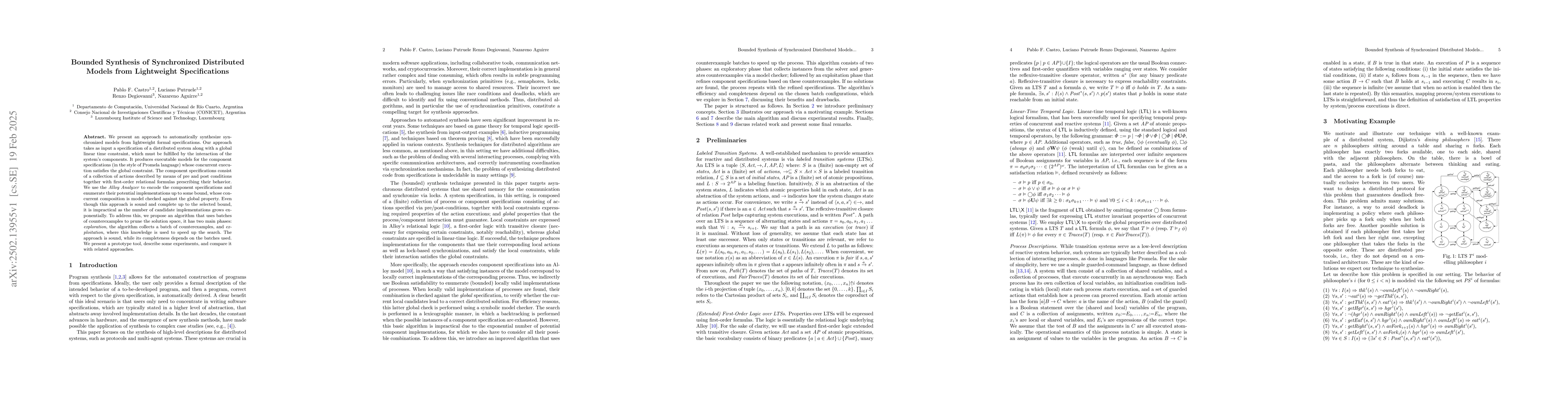 Thumbnail for Bounded Synthesis of Synchronized Distributed Models from Lightweight
  Specifications