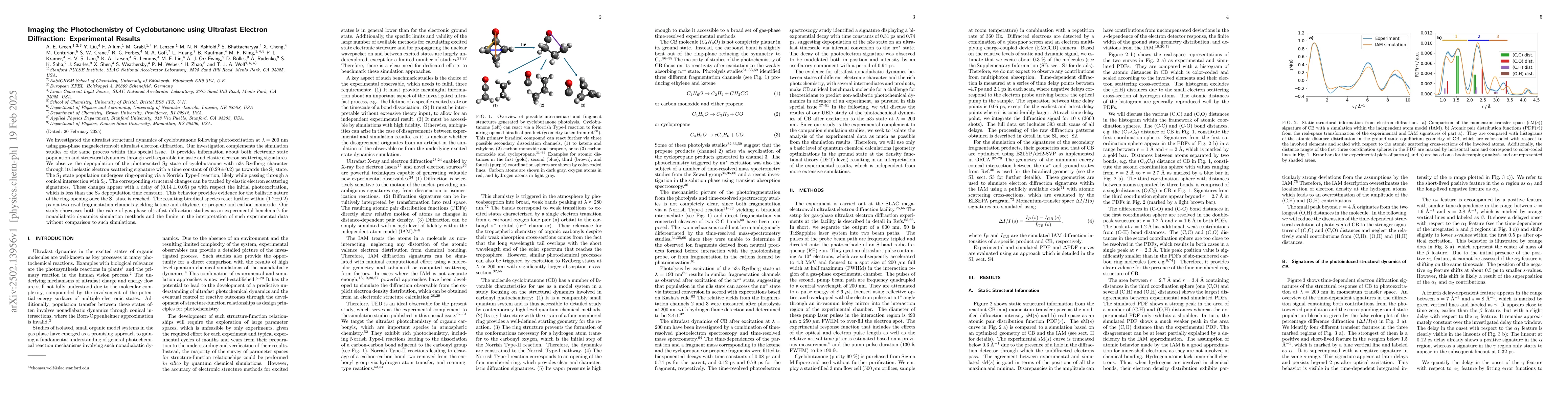 Thumbnail for Imaging the Photochemistry of Cyclobutanone using Ultrafast Electron
  Diffraction: Experimental Results