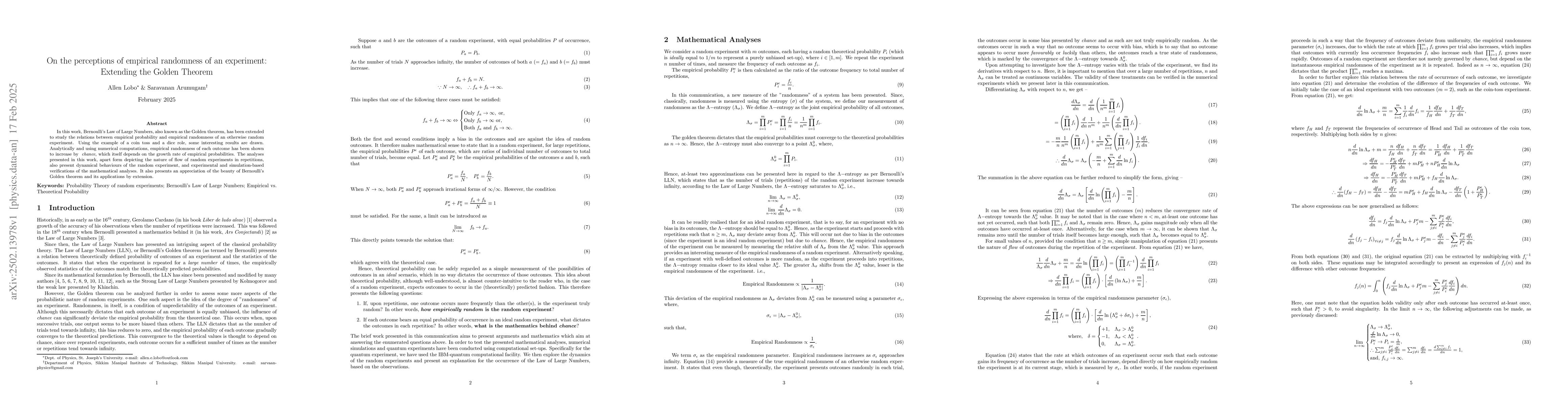 Thumbnail for On the perceptions of empirical randomness of an experiment: Extending
  the Golden Theorem
