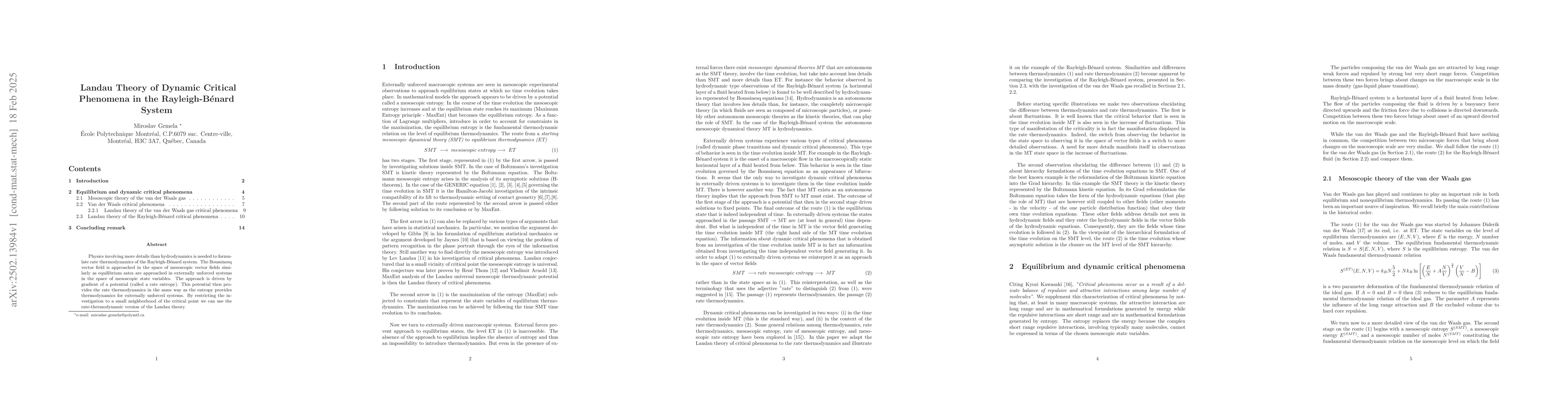 Thumbnail for Landau Theory of Dynamic Critical Phenomena in the Rayleigh-Benard
  System