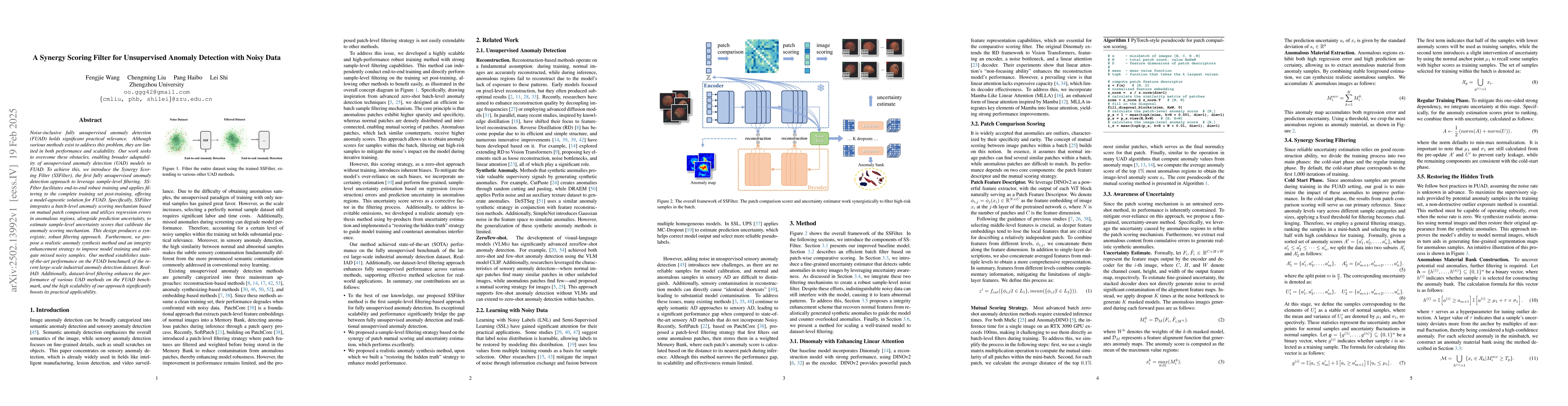 Thumbnail for A Synergy Scoring Filter for Unsupervised Anomaly Detection with Noisy
  Data