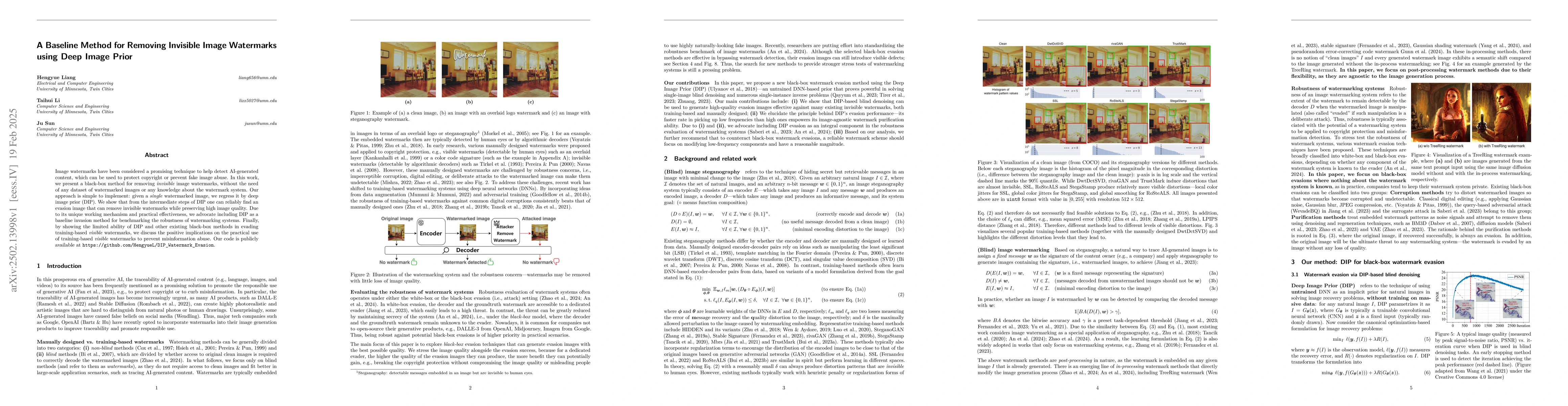 Thumbnail for A Baseline Method for Removing Invisible Image Watermarks using Deep
  Image Prior