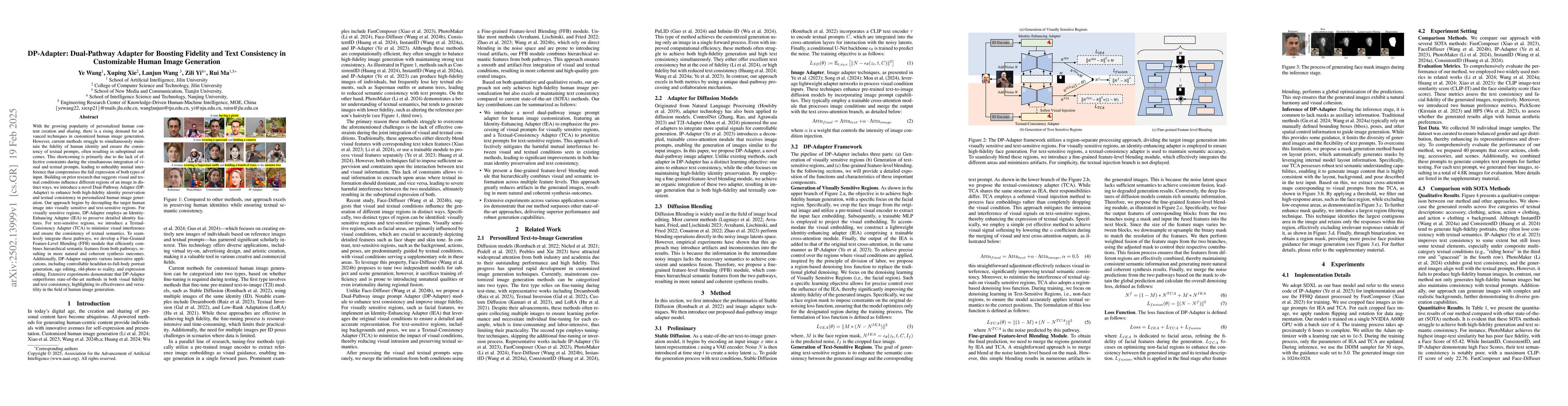 Thumbnail for DP-Adapter: Dual-Pathway Adapter for Boosting Fidelity and Text
  Consistency in Customizable Human Image Generation