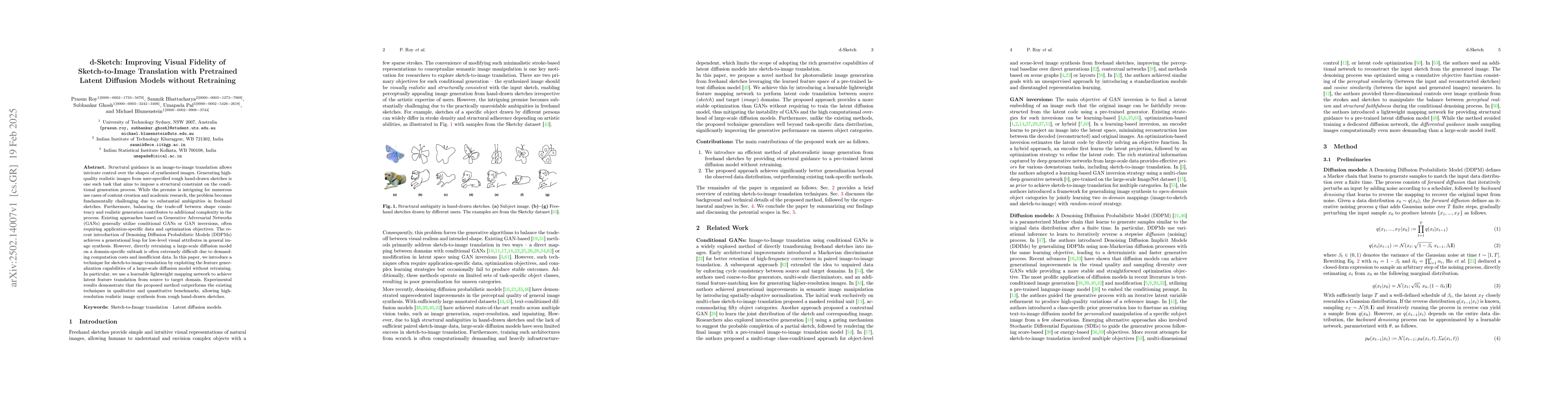 Thumbnail for d-Sketch: Improving Visual Fidelity of Sketch-to-Image Translation with
  Pretrained Latent Diffusion Models without Retraining