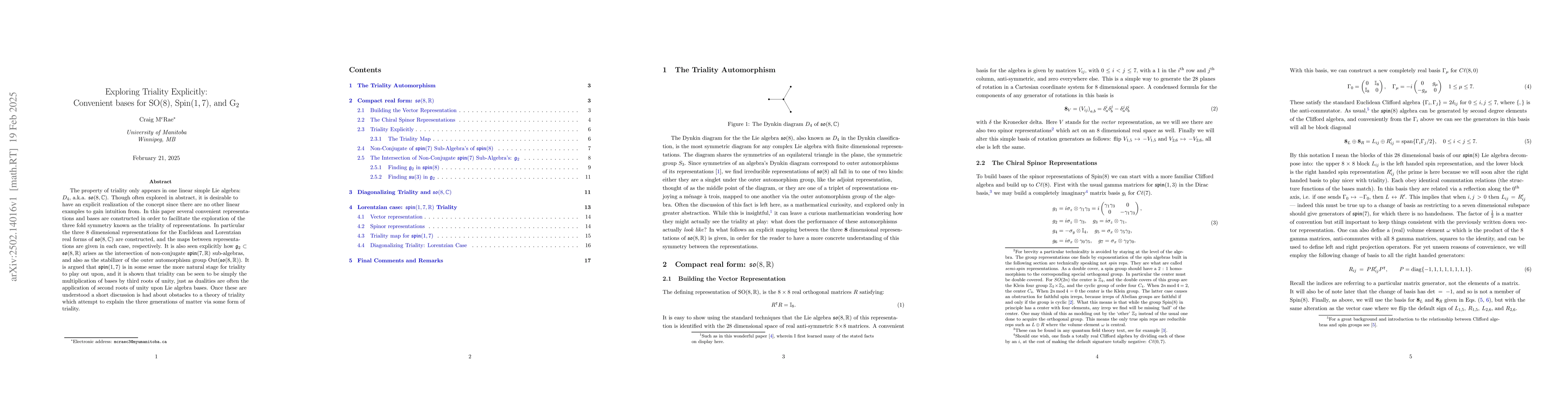 Thumbnail for Exploring Triality Explicitly: Convenient bases for $\mathrm{SO}(8)$,
  $\mathrm{Spin}(1, 7)$, and $\mathrm{G}_2$