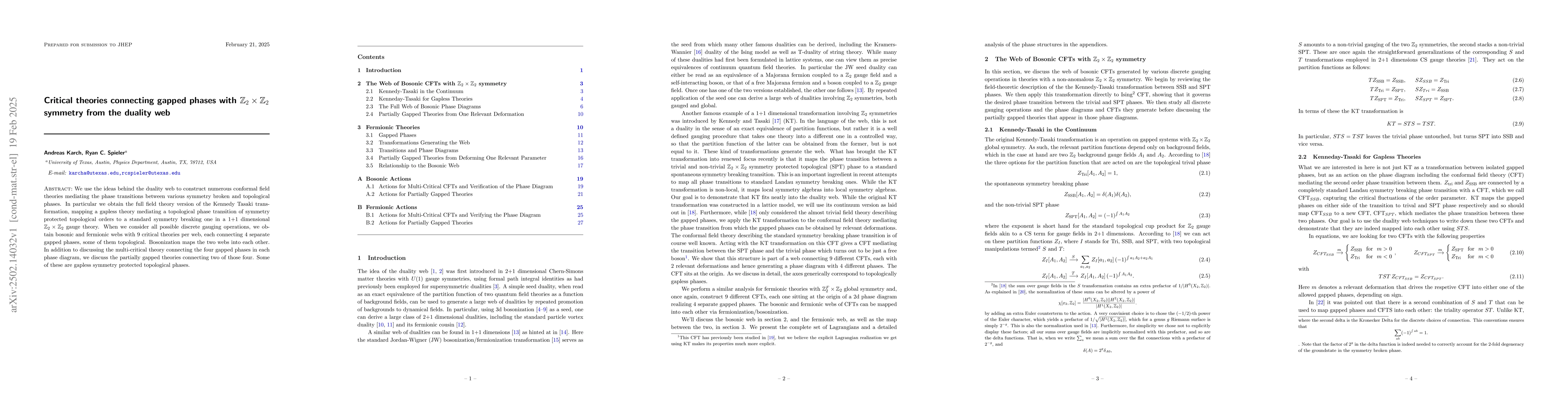 Thumbnail for Critical theories connecting gapped phases with
  $\mathbb{Z}_2\times\mathbb{Z}_2$ symmetry from the duality web
