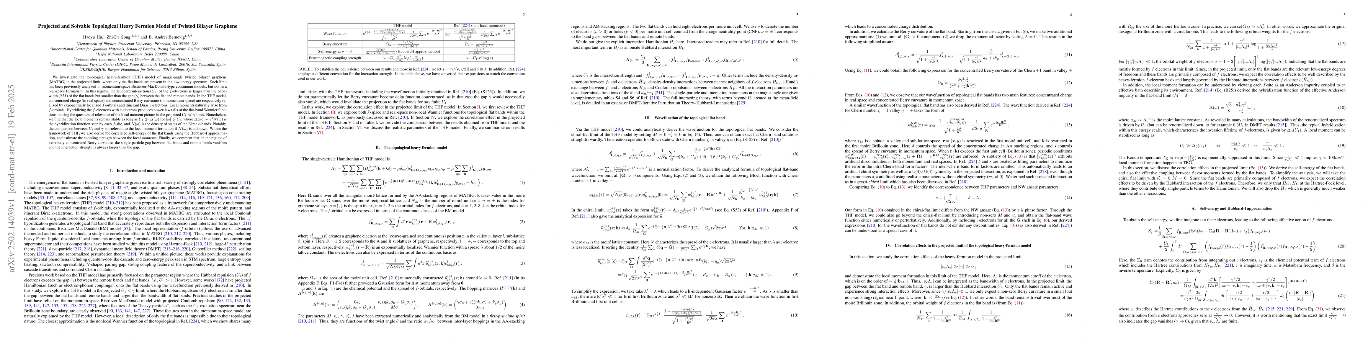 Thumbnail for Projected and Solvable Topological Heavy Fermion Model of Twisted
  Bilayer Graphene