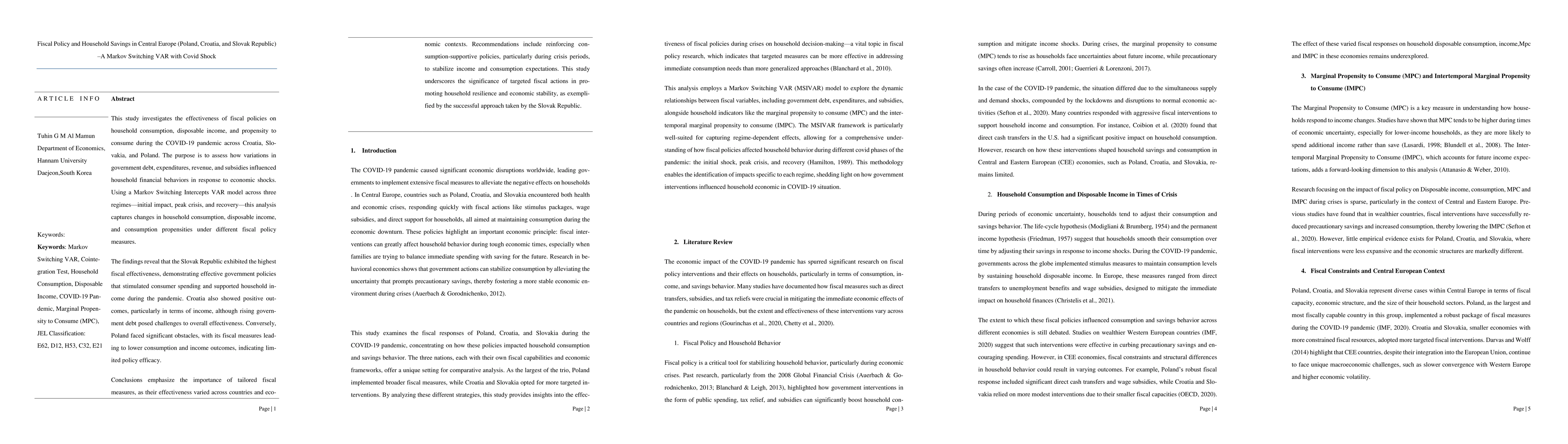 Thumbnail for Fiscal Policy and Household Savings in Central Europe (Poland, Croatia,
  and Slovak Republic) -- A Markov Switching VAR with Covid Shock